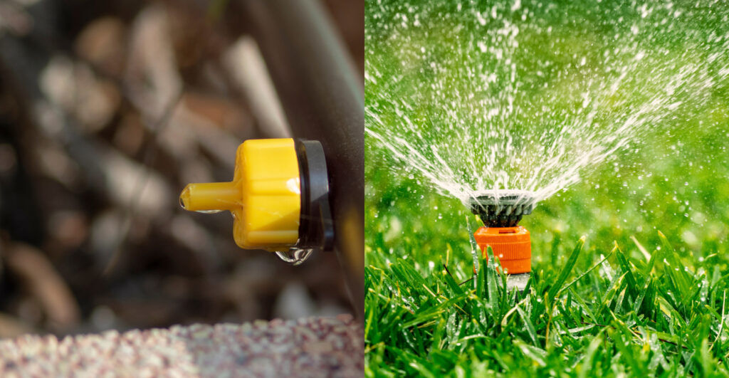 Example of drip irrigation and spray irrigating